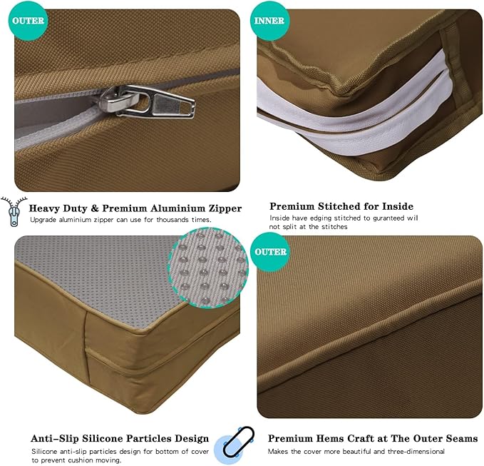 ClawsCover 9Pack Outdoor Seat and Back Cushions Replacement Covers Fit for 5 Pieces 4-Seater Wicker Rattan Patio Conversation Set Sectional Couch Furniture,Taupe-Include Covers Only(Small)