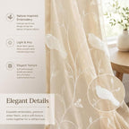 Sheer Curtains 96 Inches Long, Taupe Sheer Curtains Rod Pocket Bird Embroidered Curtains for Living Room/Bedroom, W60X L96, 2 Pieces | Filters Light Gently, Farmhouse Inspired Style, Rod Pocket Design, for Bedroom and Living Room