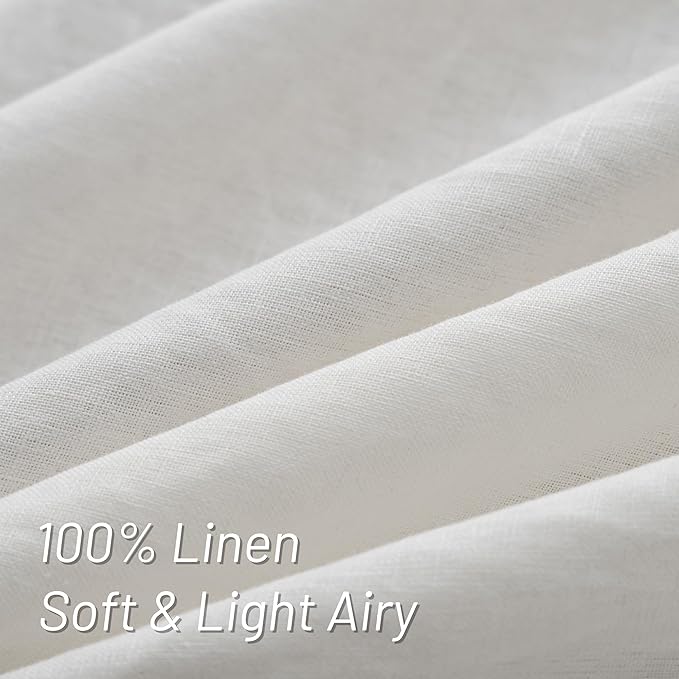 MYSKY HOME White Linen Curtains for Living Room, 100% Linen Natural Semi Sheer Curtains & Drapes 84 inches Length 2 Panels Farmhouse Country Light Filtering Bedroom Window Rod Pocket, 50" Wide, White