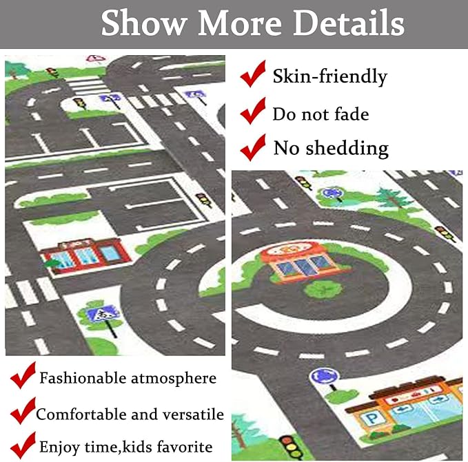 Kids Rug Play Mat Great for Playing with Cars and Toys,Educational Kid Road and Traffic City Life Carpet,Children Baby Fun Throw Rug for Bedroom Play Room,47X63Inch/120X160CM