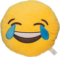 EvZ Official Certified Laugh to Tear Emoji Pillow - 32cm Large Soft Plush Joy Face Emoticon Cushion - Funny Decorative Stuffed Toy for Stress Relief, Birthday Gift & Happy Decor (Yellow)