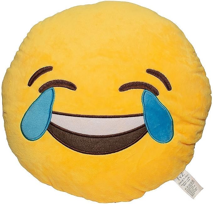 EvZ Official Certified Laugh to Tear Emoji Pillow - 32cm Large Soft Plush Joy Face Emoticon Cushion - Funny Decorative Stuffed Toy for Stress Relief, Birthday Gift & Happy Decor (Yellow)