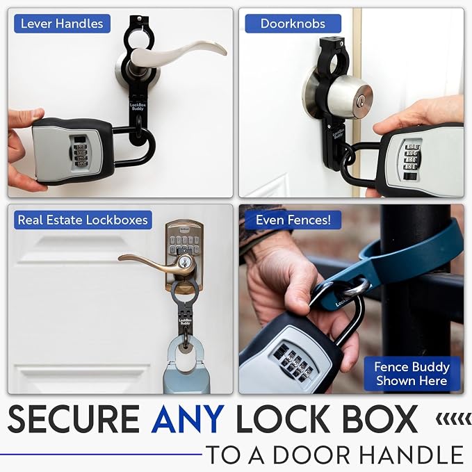 Fence Buddy - Secure Lock Box Attachment for Lever Handles - Realtors, Vacation Rentals and Real Estate Agent Supplies - Realtor Supplies for Key Lock Box for Keys with Code (1 Pack)