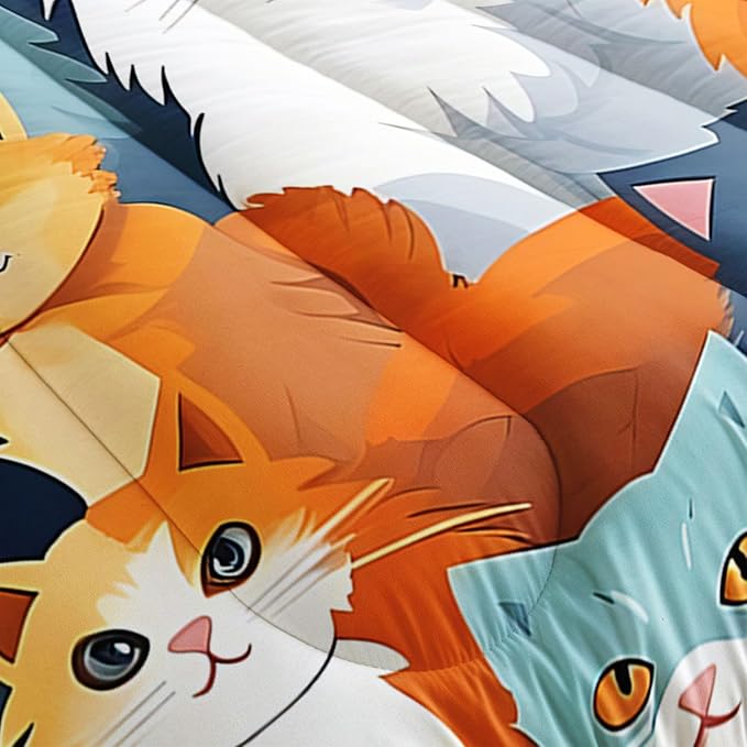 Datura home Kids Comforter Set Cute Cats Printed Pattern Bedding Set with 1 Comforter and 2 Pillowcases for Girls Boys Bedroom All Season(Cat Full)