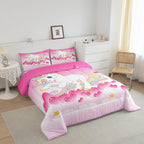 Girls Unicorn Comforter Set Twin Girly Fantasy Rainbow Unicorn Bedding Set for Kids Little Girls, Pink Love Heart Duvet Sets Dreamy Horse Cartoon Magical Animal Down Comforter with 1 Pillowcase
