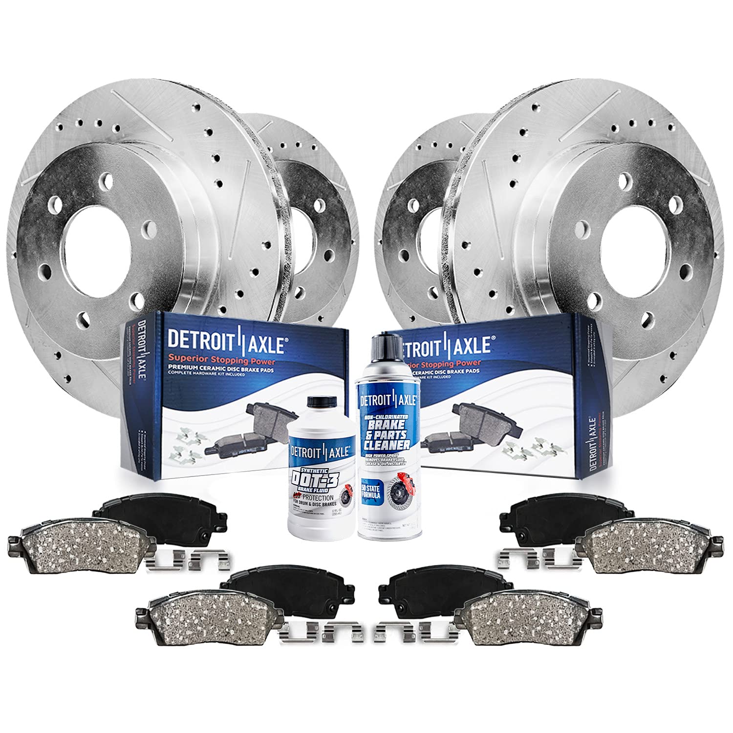Detroit Axle - Brake Kit for Sierra Silverado Suburban Yukon XL 1500 Tahoe Escalade ESV EXT Drilled Slotted Brake Rotors Brakes