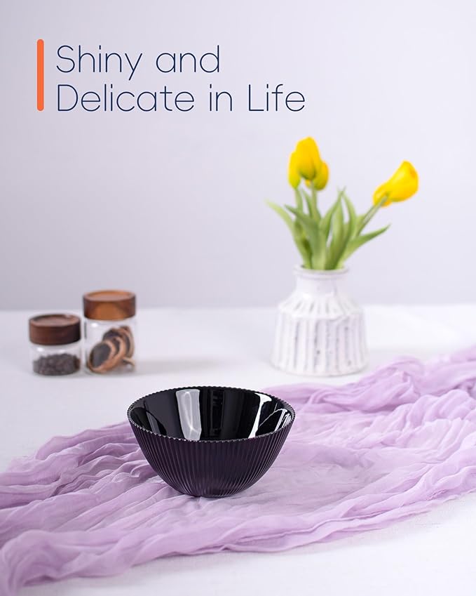 20 OZ Max Black Opal Glass Cereal Bowl Set of 6, 6 inch Dishwasher & Microwave Safe Round Ribbed Bowls for Kitchen, Salad, Soup and Rice