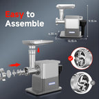 AAOBOSI Meat Grinder Electric 3000W Max with 60dB Quiet DC Motor, Auto-Reverse & Storable Food Pusher - 3 Speed Settings,Grinding, Sausage & Kibbe Making for Home Use