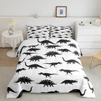 Erosebridal Dinosaur Bedding Set Dino Silhouettes Comforter Set Full Size, Wildlife Animals Black White Quilted Duvet for Kids Boys Teens Adult Bedroom Decor Dinosaurs Comforter with 2 Pillow Cases
