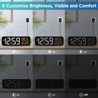 Peakeep Digital Alarm Clock Large Display for Bedrooms with Calendar, Auto DST, Desk Clock Electric Plug in for Living Room, Battery Backup, USB Port, 5 Dimmers