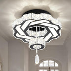 Flashing God 16 Inch Mini Chandelier Modern Crystal Chandeliers Light Semi Flush Mount Ceiling Light Fixture Small Black Chandelier for Bedroom Hallway Kitchen Foyer