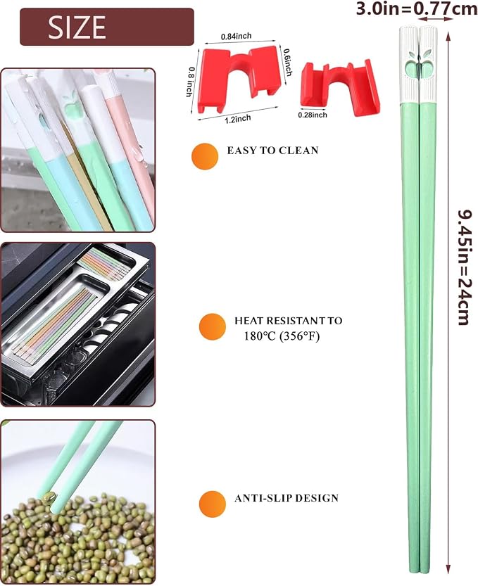 5 Pairs Reusable Training Chopsticks Set, Chopsticks Helpers Set for Beginner, 9.45 Inch Dishwasher Safe Fiberglass Japanese Chop sticks, Non-Slip, Easy to Use