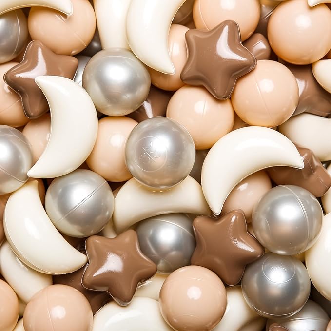 GOGOSO Ball Pit Balls Stars Moon Shapes Plastic Pitballs for Toddler Play Tent Baby Photo Props Kids Pool Water Toys Kiddie Pool Party Decor, Coffee+Beige Mix Cream Colors +Pearl Colors,100PCS