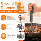 Palksky Stainless Steel Meat Chopper with 6 Wide Blades, Heavy Duty Ground Beef Masher & Meat Smasher Tool, Heat Resistant Silicone Handle Hamburger Smasher for Cast Iron & Metal Pans