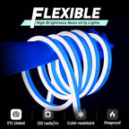 GZBtech Flexible LED Neon Rope Lights 16.4FT,AC 110-120V Waterproof Neon Strip Light, 120LEDs/M Cuttable Connectable Rope Lighting for Indoor Outdoor Home Decor/Commercial Building Use-Blue 5M