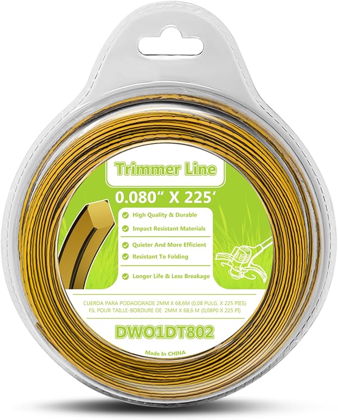 225ft DWO1DT802 DWO1DT801 String Weed Trimmer Line Replacement for Dewalt Cordless Battery Operated Bump Feed String Grass Trimmer Lawn Edger Spool String Lines - 225ft x 0.08 inch