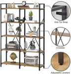 BON AUGURE Industrial Bookshelves and Bookcases, 5 Tier Heavy Duty Etagere Shelving Unit, Farmhouse Rustic Wood Metal Book Shelves for Office, Living Room and Bedroom (Vintage Oak, 43.31 inch Wide)