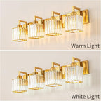 Modern Crystal Bathroom Vanity Light - 4-Lights Gold Brushed Brass Finish Wall Lamp