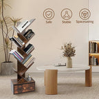 8-Tier Bookshelf Tree Bookshelf Book Tree with Drawer Wooden Bookshelves Storage Rack for CDs/Books, Shelves for Bedroom, Living Room & Office (Rustic Brown)
