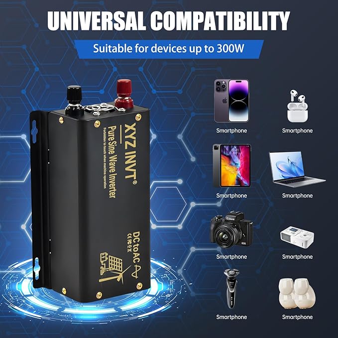 300W Pure Sine Wave Inverter DC 48V to AC 110V 120V Power Converter 600W Peak with LED Display for Most Small Power Appliances