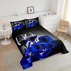 Erosebridal Rose Floral Bedding Set Full 3D Blue Rose Wine Glass Comforter Set for Women Men Adult Romantic Valentine's Day Blossom Quilt Set Banquet Flower Duvet Set, Black Gray Down Comforter