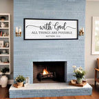 With God All Things are Possible Framed Wall Art, 40''×15'' Black Positive Religious Rustic Bible Verse for Christian God Jesus Christ Prayer, Holy Horizontal Inspirational Catholic Scripture Decor
