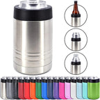 4-in-1 Stainless Steel 12 oz Double Wall Vacuum Insulated Can or Bottle Cooler Keeps Beverage Cold for Hours - Also Fits 16 oz Cans - Stainless Steel - Clear Water Home Goods