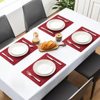 MOSAYT Vinyl Placemats Set of 8-12 X 17 Inch - Faux Leather 100% Waterproof Oil-Proof Wipeable PU Place Mats, Heat Resistant Reversible Table Mats for Kitchen, Dining, Outdoor, Red