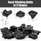 ZENFUN 18 Pc Rock Climbing Holds, Indoor & Outdoor Rocks Wall Climbing Kit, Black Rock Climb Holds Playground Play Set, Multi-Shape Climbing Rock Wall Grips with Mounting Hardware