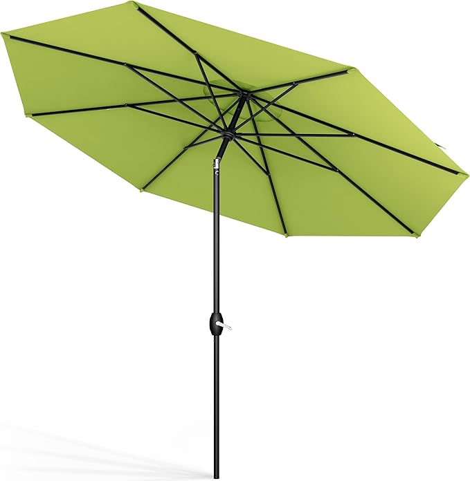 Midtown Umbrellas Sunbrella Umbrella 10 Feet Large Outdoor Umbrella With Sunbrella Macaw Acrylic Fabric - Auto-Tilt Aluminum Frame Large Patio Umbrella For Backyard, Deck, Garden, Pool - Black Pole
