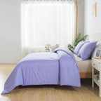 Lavender Purple Comforter Set King Size, Solid Luxury Skin-friendly Boho Bedding Set & Collections, Breathable Fluffy Microfiber 3 PCS (104"x90") Comforter Set for All Seasons