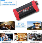 BYGD 500W Power Inverter, Car Charger Adpater DC 12V to AC 110V Car Power Converter 4 USB Quick Charging Ports and Dual AC Outlets Car Charger Adpater with Cigarette Lighter Cable and Battery Clamps