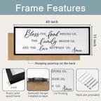Bless the Food Before Us, the Family Beside Us, and the Love between us Framed Wall Art for Christian God Jesus Christ Prayer, 40''×15'' Positive Holy Religious Rustic Bible Verse for Dining Room