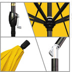 California Umbrella GSPT908302-5457 9' Round Aluminum Market, Crank Lift, Push Button Tilt, Black Pole, Sunbrella Sunflower Yellow