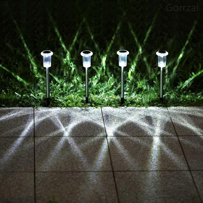 Solar Pathway Lights 10 Pack Christmas Solar Lights Outdoor Waterproof 6000K Cold White Yard Lighting, LED Stainless Steel Stake for Garden Outside Landscape Lawn Driveway Walkway Path