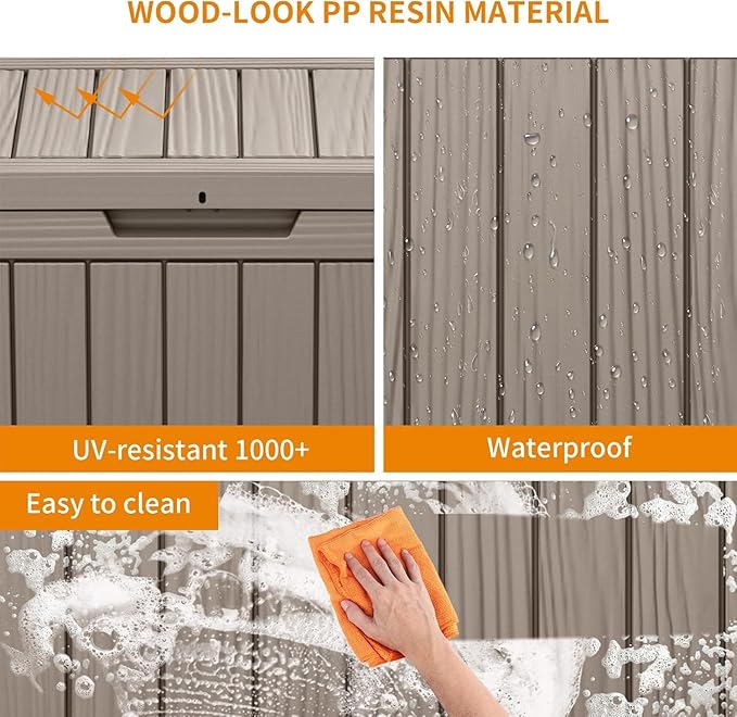 Vixzen 45 Gallon Resin Deck Box, Lockable Outdoor Storage Box for Patio Cushions Storage Furniture,Garden Tools, Pool Supplies, Weatherproof and UV Resistant