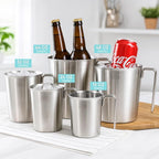Newness 3-Pack Stainless Steel Measuring Cups Set, Metal Measuring Cup | (3 Marking, Cup/ML/Oz Scale) (2, 3 & 4 Cup) Metal Measuring Cup with Handle For Prepping, Baking and Cooking, Dishwasher
