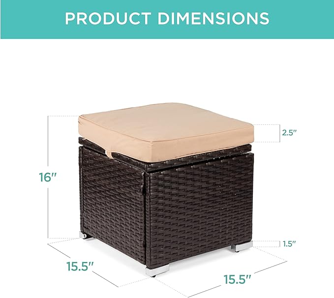 Best Choice Products Set of 2 Wicker Ottomans, Multipurpose Outdoor Furniture for Patio, Backyard, Additional Seating, Footrest, Side Table w/Storage, Removable Cushions - Brown/Beige