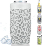 4-in-1 Slim Can Cooler Easy to Hold Insulated Beer Can Holder Double-walled Stainless Steel for All 12 Oz Cans Gift (White Leopard)