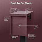 Adoorn Lockable Post Mount Mailboxes for Outside - Large Anti-Theft Locking Mailbox for Packages and Letters - Weatherproof Construction - Durable Steel - 15.5" H x 12" W x 18.5" D - Malbec