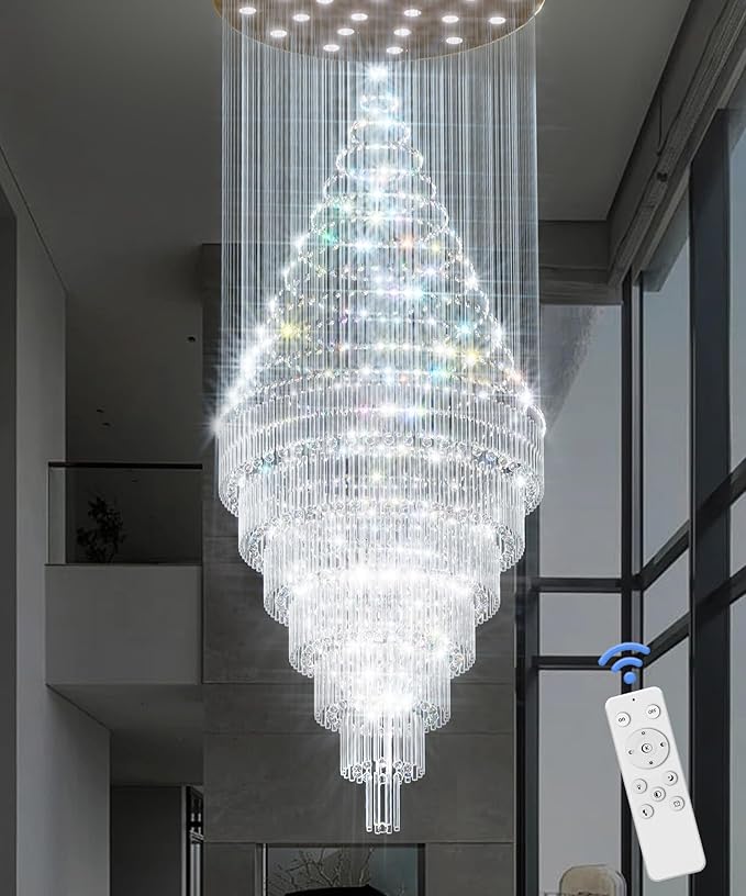 Flashing God D59''X H120'' Extra Large Chandeliers for High Ceilings Crystal Raindrop Chandeliers Large Villa Chandelier Entrance Foyer Ceiling Light LED Dimmable 2700K-6000K