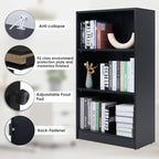 Sunon 3 Shelf Wood Bookcase Freestanding Display Shelf Adjustable Layers Bookshelf for Home Office Library Small Narrow Space (Black, 3-Layers)