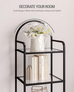 Bookcase Bookshelf, Tempered Glass Bookshelves, Slim Shelving Unit for Bedroom, Bathroom, Home Office, Steel Frame, 6 Tier Black BC10601B