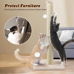 36 Inch Tall Cat Sisal Scratching Post for Indoor Cats, Beige | Natural Sisal, Sturdy Base, Interactive Toys, Full Stretch, Furniture Scratching Redirect, For Kittens and Adult Cats