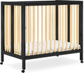 Delta Children Mia Portable Folding Mini Crib with 1.5-Inch Mattress - Greenguard Gold Certified, Ebony Black/Natural