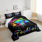 Feelyou Kids Football Comforter Set King Size Rugby Sports Game Bedding Set for Boys Girls Teens Bedroom Decor Tie Dye Comforter Women Men Soccer Player Duvet Set with 2 Pillow Case