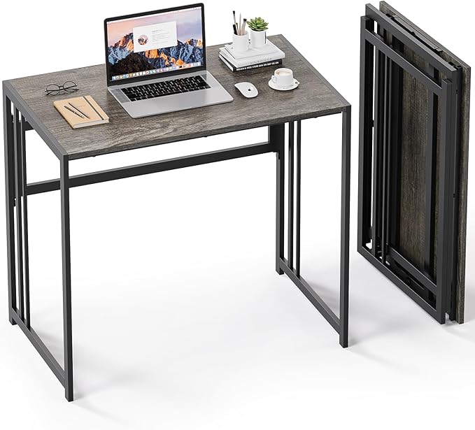 Folding Desk 32'' Computer Desk No Assembly Required Foldable Table Space Saving Writing Workstation for Home Office, Dark Grey