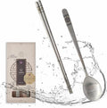 [1 Set] [Made in Korea] Korean Sticky Rice Spoon Chopsticks Set Gold Titanium Plating 304 Stainless Steel Tableware Cutlery Set Mukbang Chopsticks (Korean Palace Pattern, 1 Set)