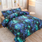 Holawakaka Tie Dye Constellation Print Ombre Comforter Set Twin Size Girls Boys Gradient Galaxy Bedding Set (Black Green,Twin)