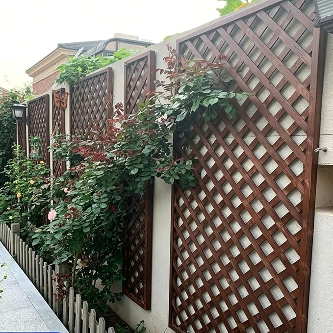 Zfmnoyev Outside Wooden Decorative Fences, Courtyard Edge Fence Board, Decorative Garden Trellis for Climbing Plants, Standing Decorative Privacy Fence Panels for Deck Patio Balcony(60x150cm)